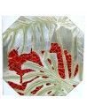 CUADRO DE MADERA CON FLORES ROJAS Y PLATEADAS