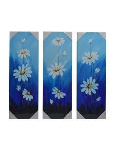 TRIPTICO PINTADO AL OLEO FLORES BLANCAS