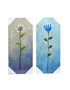 CUADROS AL OLEO FLORES SOBRE FONDO EN TONOS AZULES