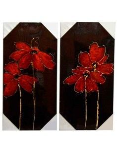 SET 2 CUADROS PINTADOS AL OLEO FLORES