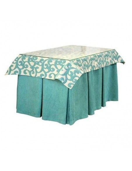 PACK  MESA CAMILLA FORJA COMPLETA BEIGE ORO Y ROPA TURQUESA