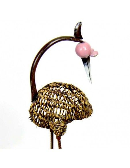 FIGURA GARZA FORJA CON MACETERO DE MADERA
