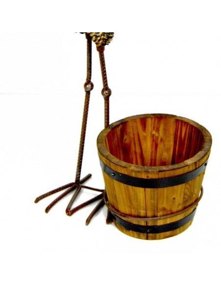 FIGURA GARZA FORJA CON MACETERO DE MADERA