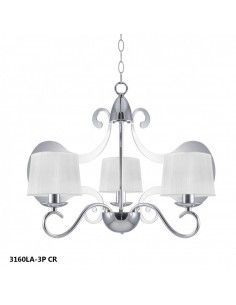 LAMPARA DE TECHO DE TRES LUCES EN METAL CROMO CON PANTALLA TELA BLANCA