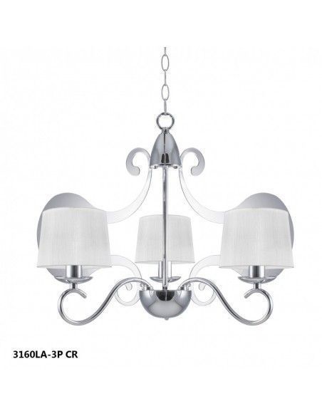 LAMPARA DE TECHO DE TRES LUCES EN METAL CROMO CON PANTALLA TELA BLANCA