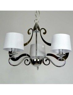 LAMPARA DE TECHO DE TRES LUCES EN METAL CROMO CON PANTALLA TELA BLANCA 2