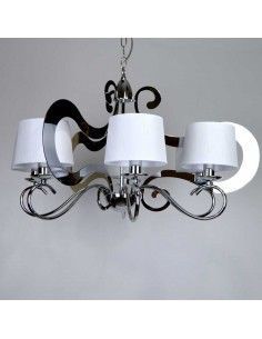 LAMPARA DE TECHO DE SEIS LUCES EN METAL CROMO CON PANTALLA TELA BLANCA 2
