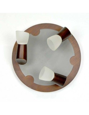 PLAFON DE TECHO TRES FOCO WENGUE Y CRISTAL