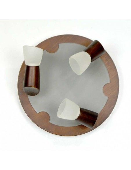PLAFON DE TECHO TRES FOCO WENGUE Y CRISTAL