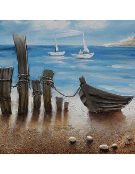 CUADRO TRIDIMENSIONAL DE BARCA EN LA PLAYA