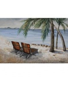 CUADRO TRIDIMENSIONAL CON DOS TUMBONAS EN LA PLAYA