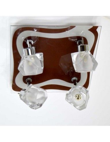 PLAFON DE TECHO CUATRO FOCOS WENGUE Y CRISTAL