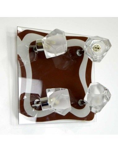 PLAFON DE TECHO CUATRO FOCOS WENGUE Y CRISTAL