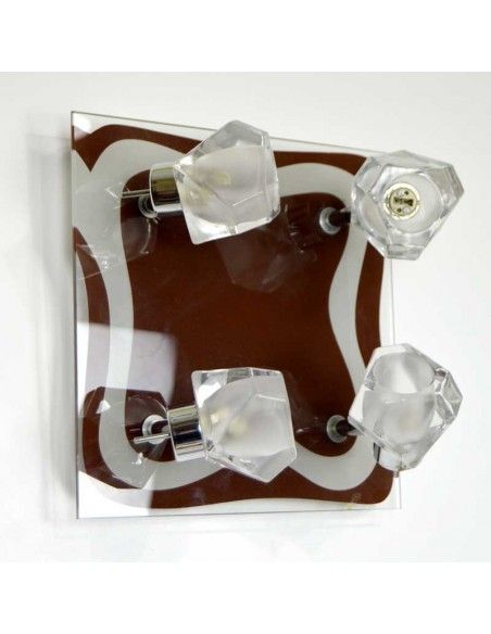 PLAFON DE TECHO CUATRO FOCOS WENGUE Y CRISTAL