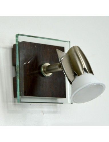 APLIQUE DE TECHO ACERO CON CRISTAL Y WENGUE UN FOCO