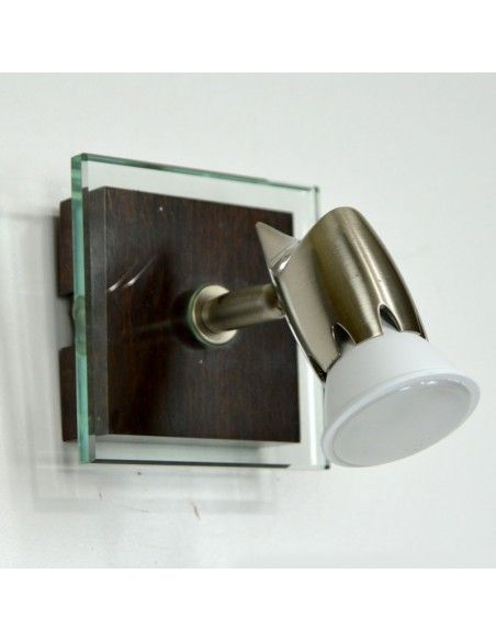 APLIQUE DE TECHO ACERO CON CRISTAL Y WENGUE UN FOCO