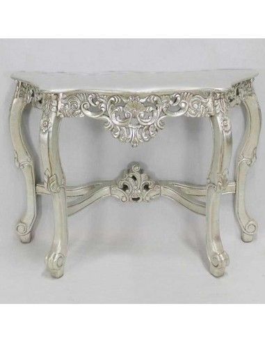 CONSOLA Y ESPEJO DE MADERA PLATA ENVEJECIDA
