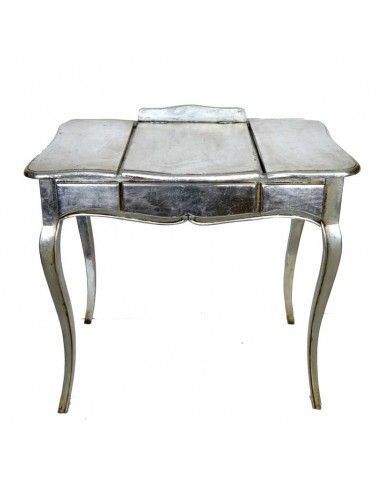 MESA AUXILIAR DE MADERA CON PAN DE PLATA