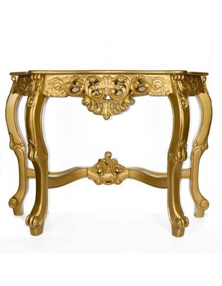 CONSOLA Y ESPEJO DE MADERA ORO ENVEJECIDO