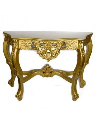 CONSOLA Y ESPEJO DE MADERA ORO ENVEJECIDO