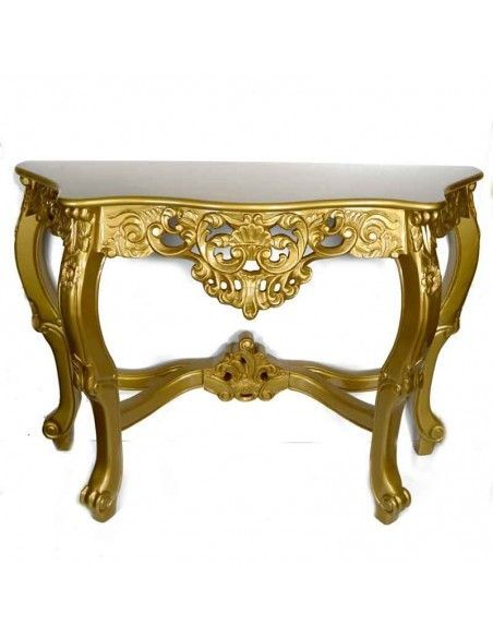 CONSOLA Y ESPEJO DE MADERA ORO ENVEJECIDO