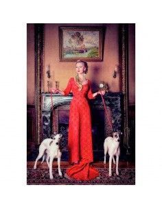 CUADRO DE CRISTAL CON IMAGEN DE MUJER CON PERROS