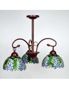 LAMPARA DE TECHO TIFFANY FLORAL VERDE - AZUL