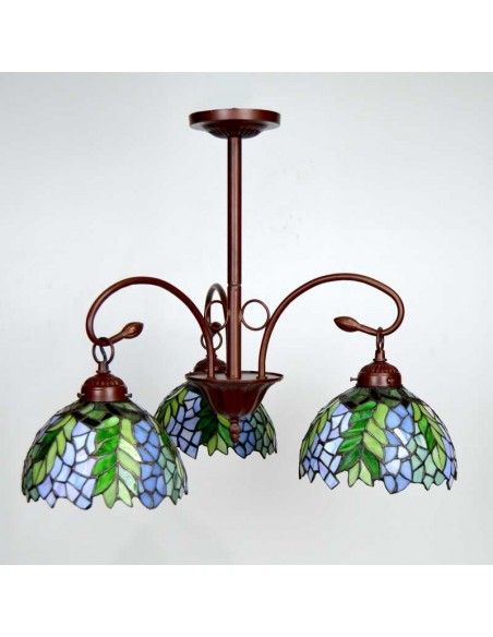 LAMPARA DE TECHO TIFFANY FLORAL VERDE - AZUL