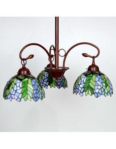 LAMPARA DE TECHO TIFFANY FLORAL VERDE - AZUL