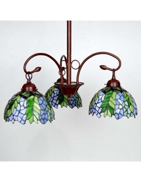 LAMPARA DE TECHO TIFFANY FLORAL VERDE - AZUL