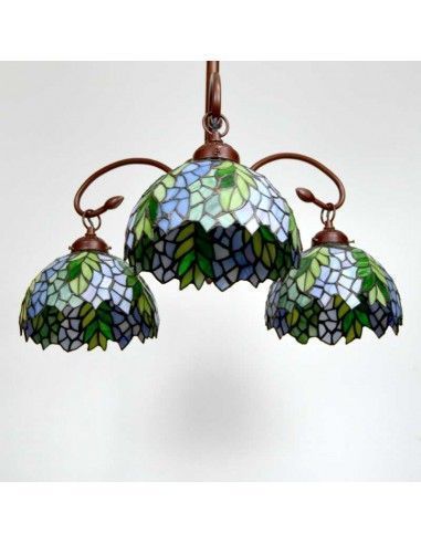 LAMPARA DE TECHO TIFFANY FLORAL VERDE - AZUL