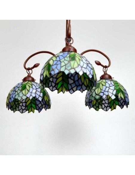 LAMPARA DE TECHO TIFFANY FLORAL VERDE - AZUL