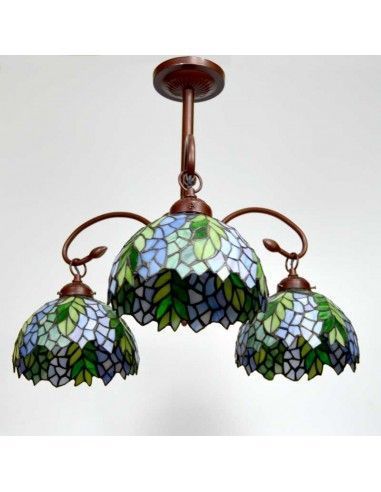 LAMPARA DE TECHO TIFFANY FLORAL VERDE - AZUL