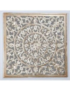 PLACA CON ESPEJO MADERA BLANCO Y DORADO