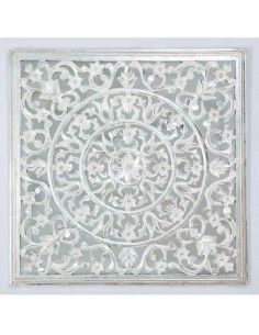 PLACA CON ESPEJO MADERA BLANCO - PLATA