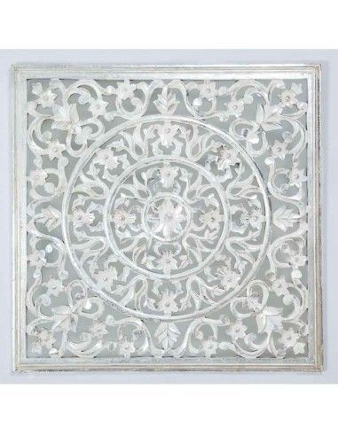 PLACA CON ESPEJO MADERA BLANCO - PLATA
