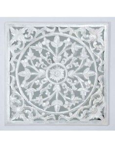 PLACA CON ESPEJO MADERA BLANCO - PLATA
