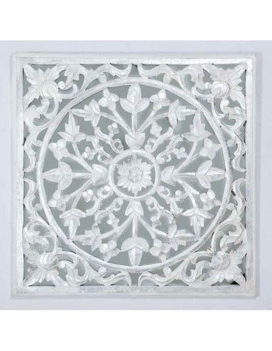 PLACA CON ESPEJO MADERA BLANCO - PLATA