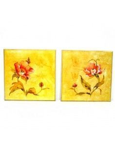 SET CUADROS CON FLORES ROSAS