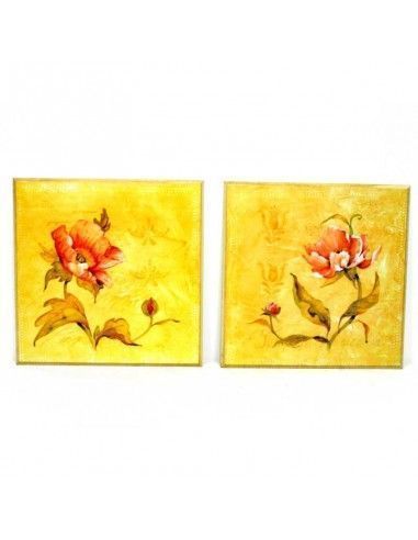 SET CUADROS CON FLORES ROSAS
