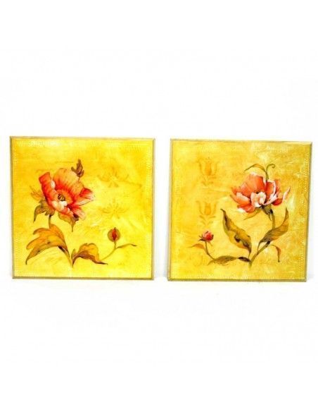 SET CUADROS CON FLORES ROSAS