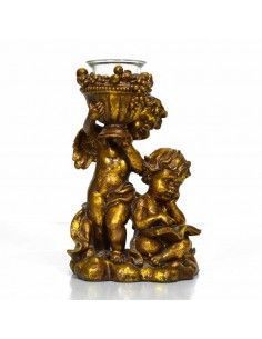 FIGURA DE ANGELITOS PORTAVELAS PAN DE ORO