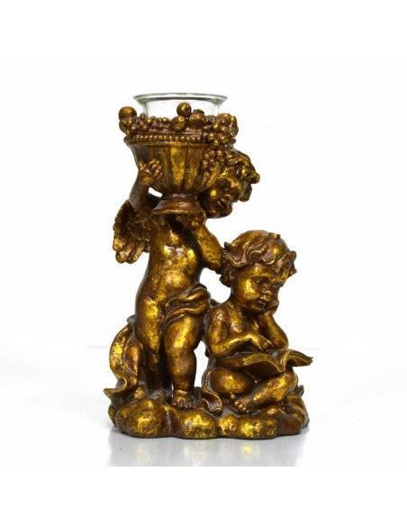 FIGURA DE ANGELITOS PORTAVELAS PAN DE ORO