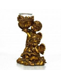 FIGURA DE ANGELITOS PORTAVELAS PAN DE ORO 2