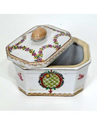 CAJA OCTOGONAL DE PORCELANA ANTIGUO