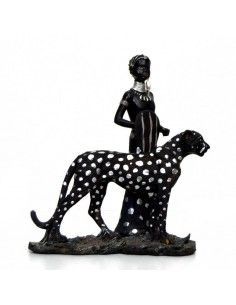 FIGURA MUJER AFRICANA CON GUEPARDO