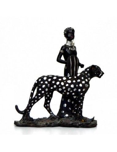 FIGURA MUJER AFRICANA CON GUEPARDO