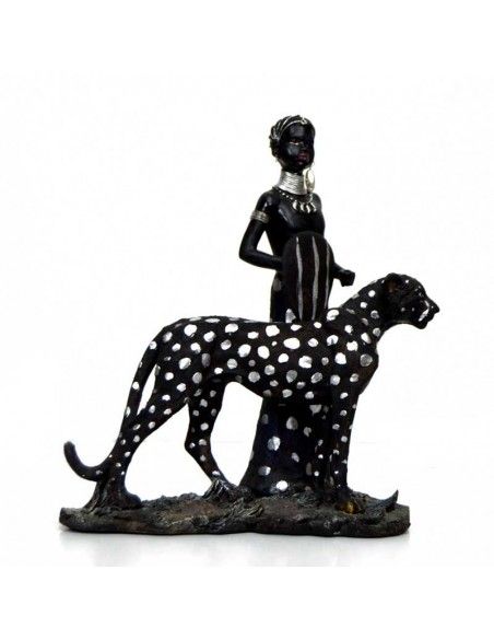 FIGURA MUJER AFRICANA CON GUEPARDO