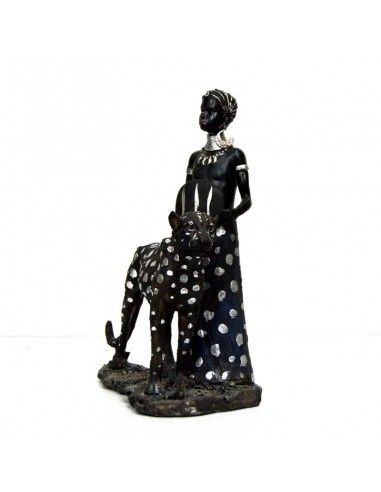 FIGURA MUJER AFRICANA CON GUEPARDO